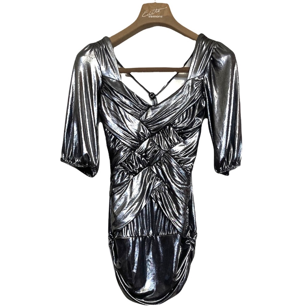 SM•NWT•BEBE•GUNMETAL GREY METALLIC BASKET WEAVE TUNIC•